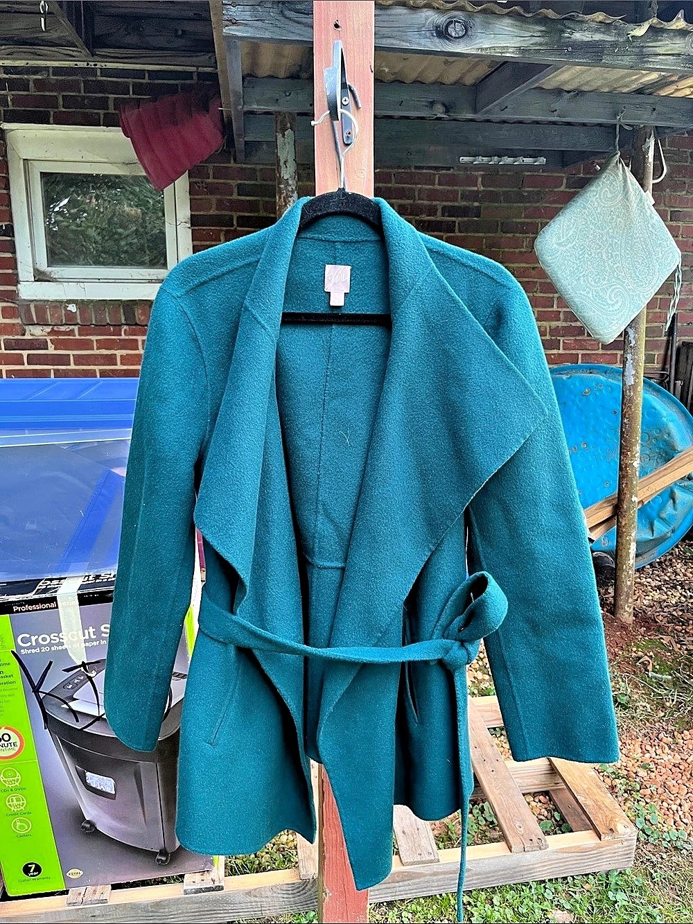 J. Jill Wool Angora Blend Belted Wrap Coat Jacket Blue Large